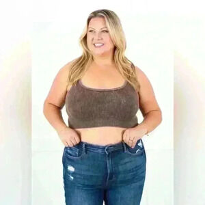 Zenana Washed Ribbed Square Neck Seamless Tank Top